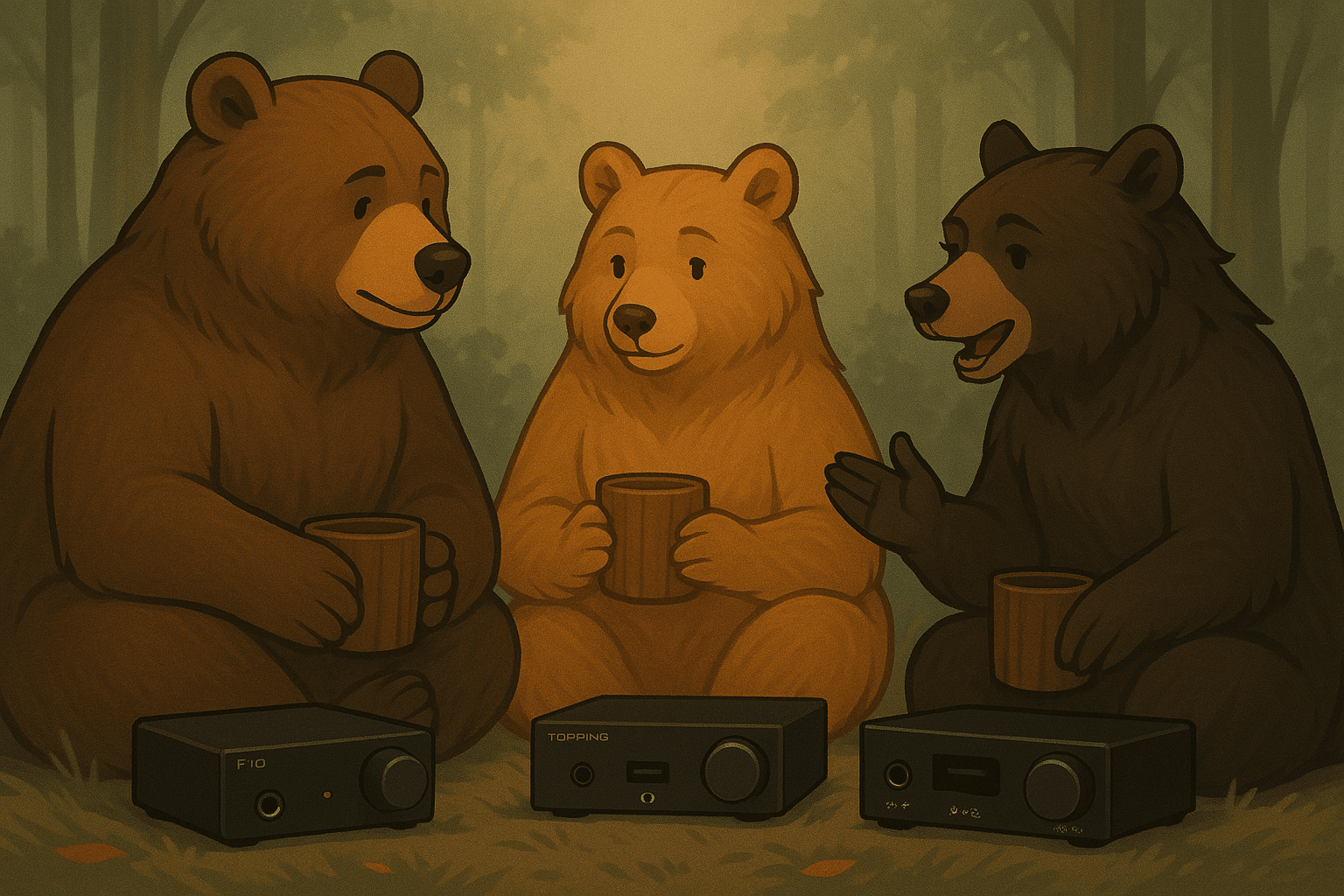 Soundwood Soirée: Three Bears with Their Cuppa and Their DACs